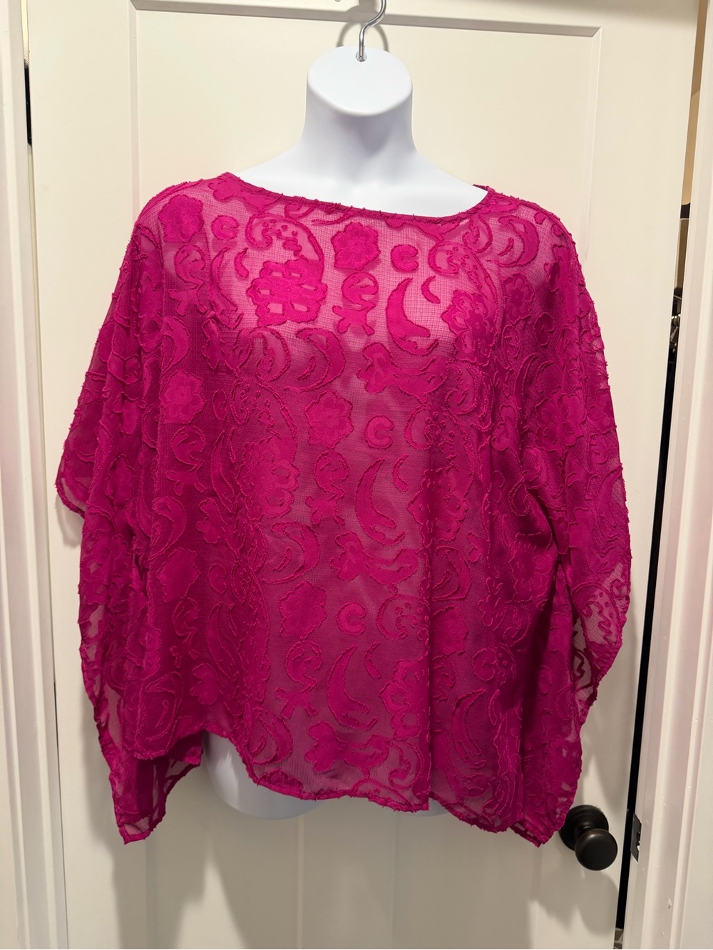 Chico's Hot Pink Embroidered Sheer Tunic
